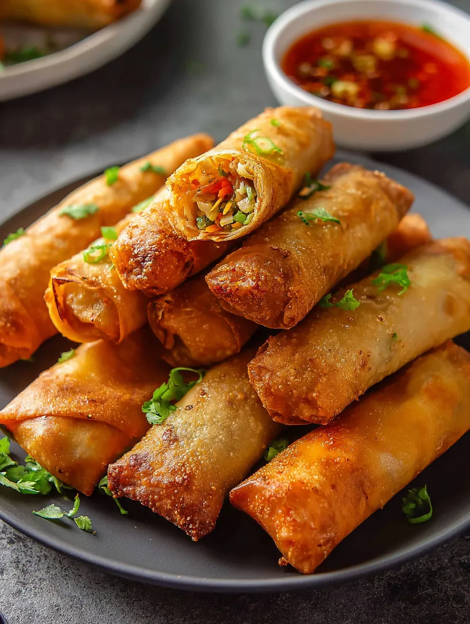 A plate of crispy vegetable lumpia.