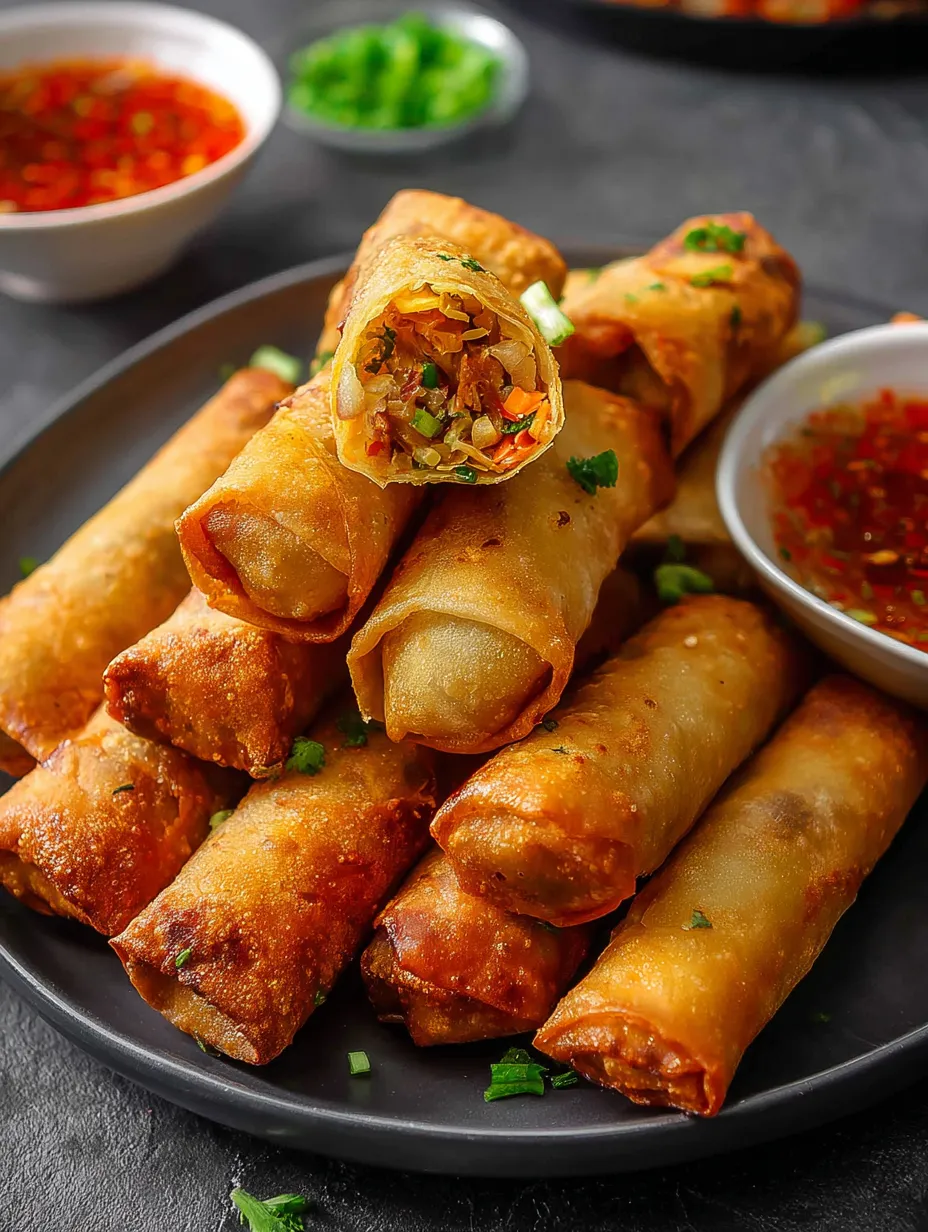 A plate of crispy vegetable lumpia.