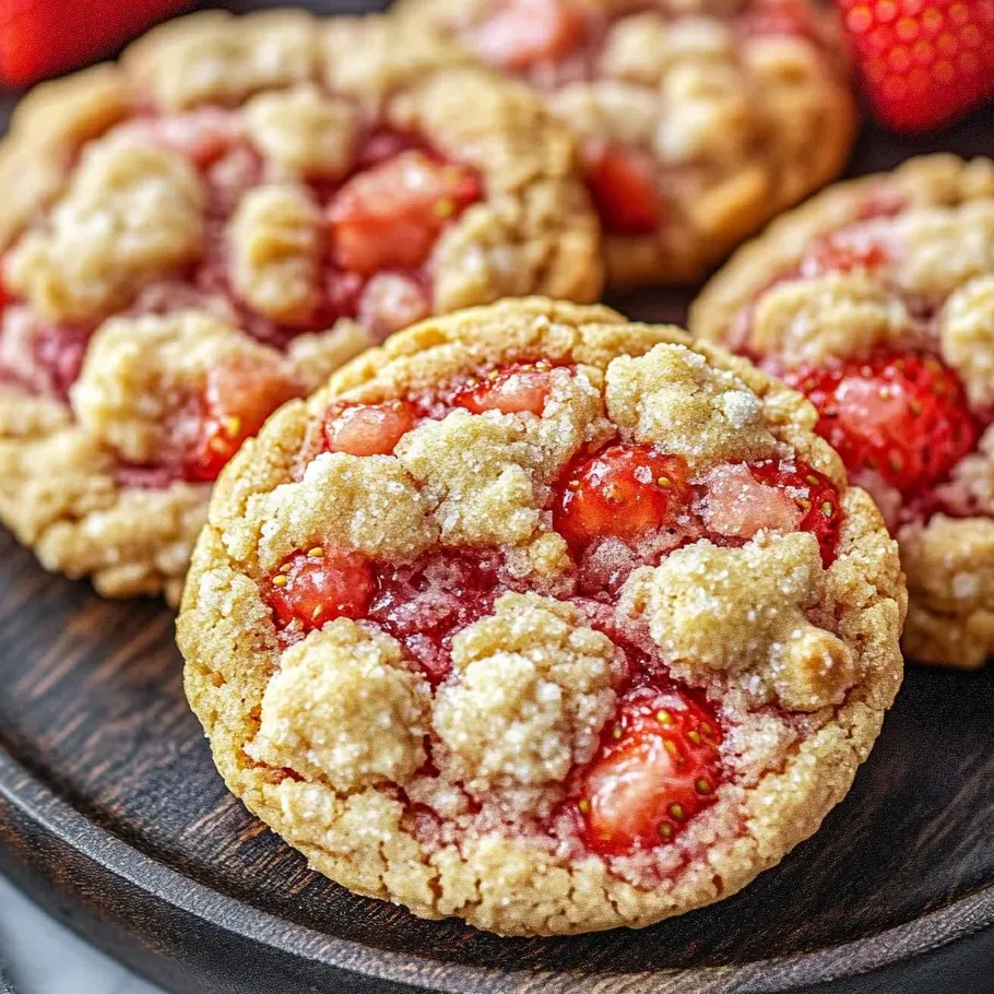 A cookie covered in strawberries.