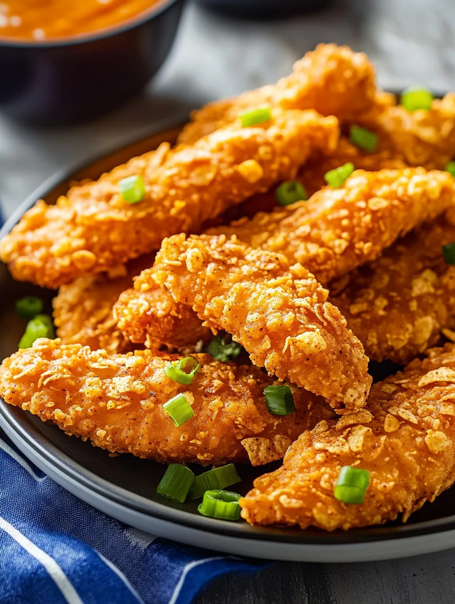 A plate loaded with crispy chicken topped with green onions.