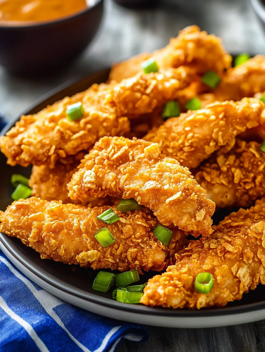 A plate loaded with crispy chicken topped with green onions.