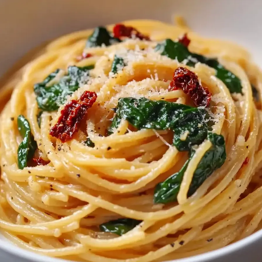 A bowl of pasta loaded with cheese and spinach.