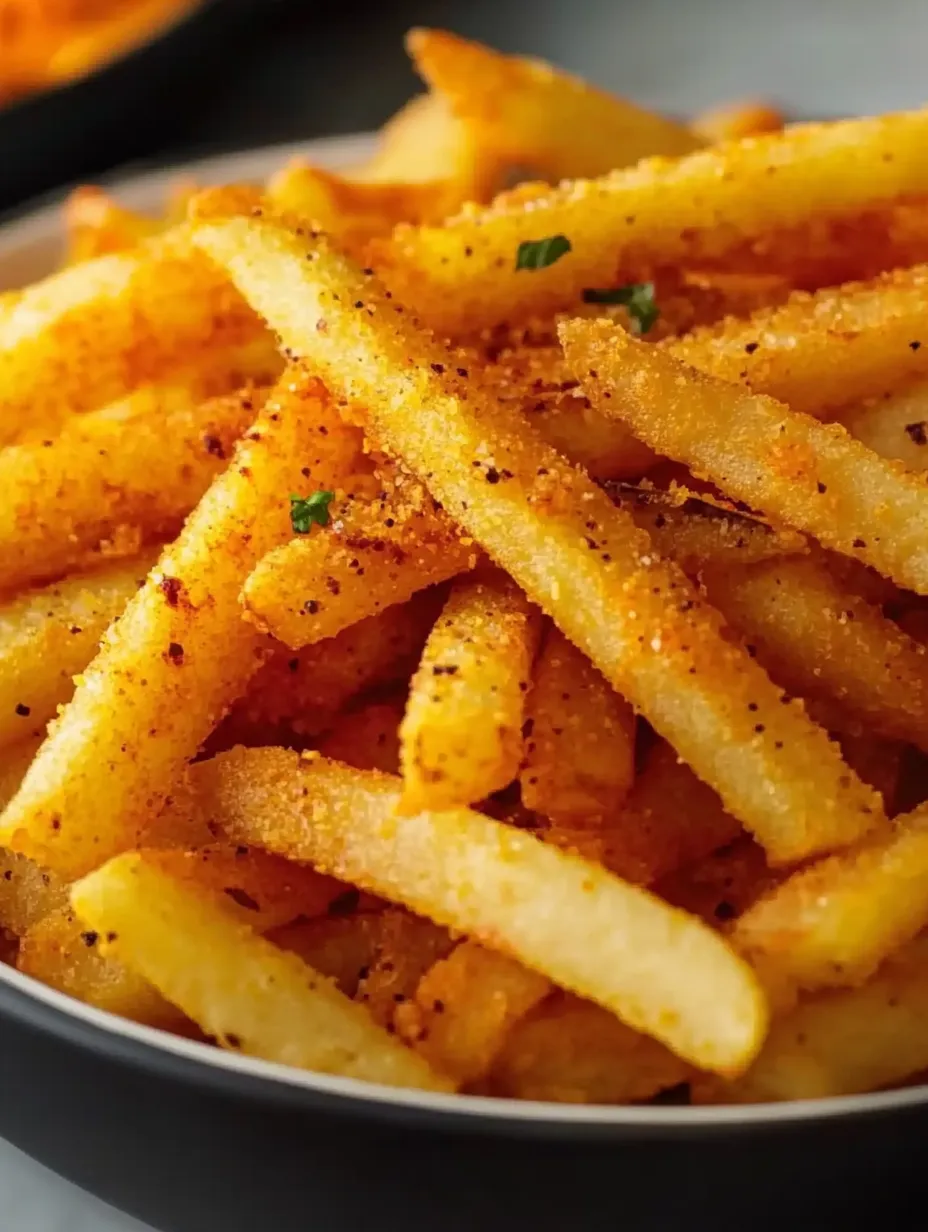 French fries covered in seasoning on a plate.