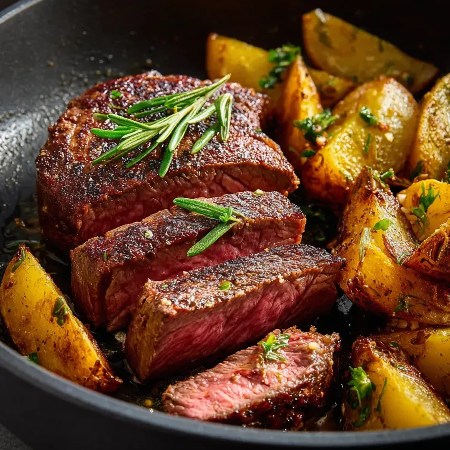 A bowl filled with potatoes and steak.