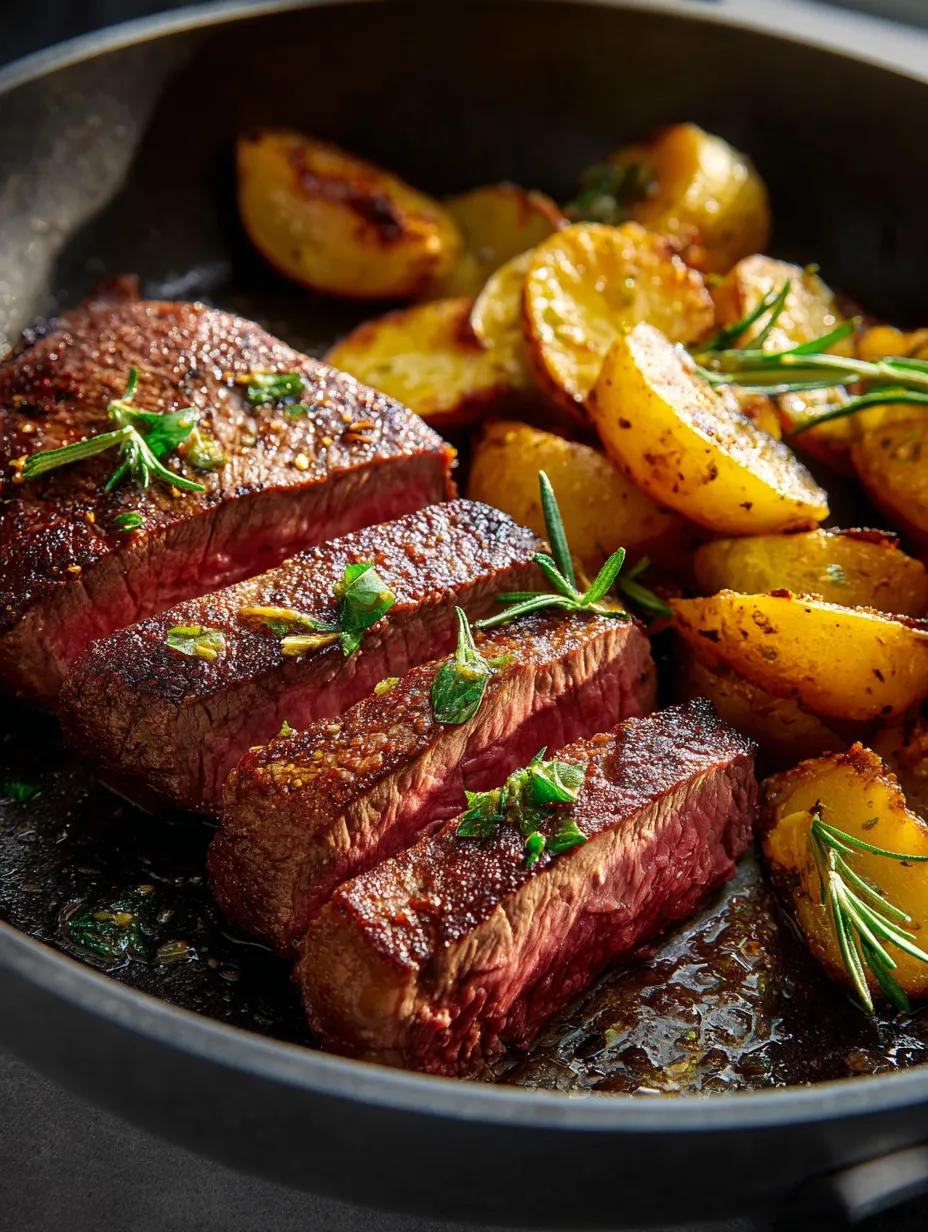 A pan of meat and potatoes.
