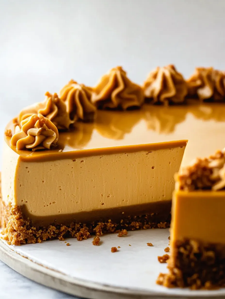 A slice of caramel cheesecake topped with toasted nuts.