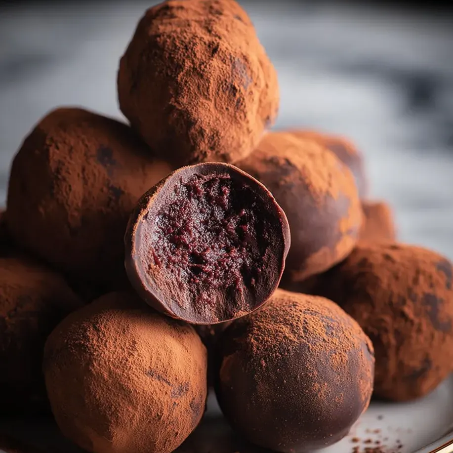 Chocolate balls packed with a red middle.