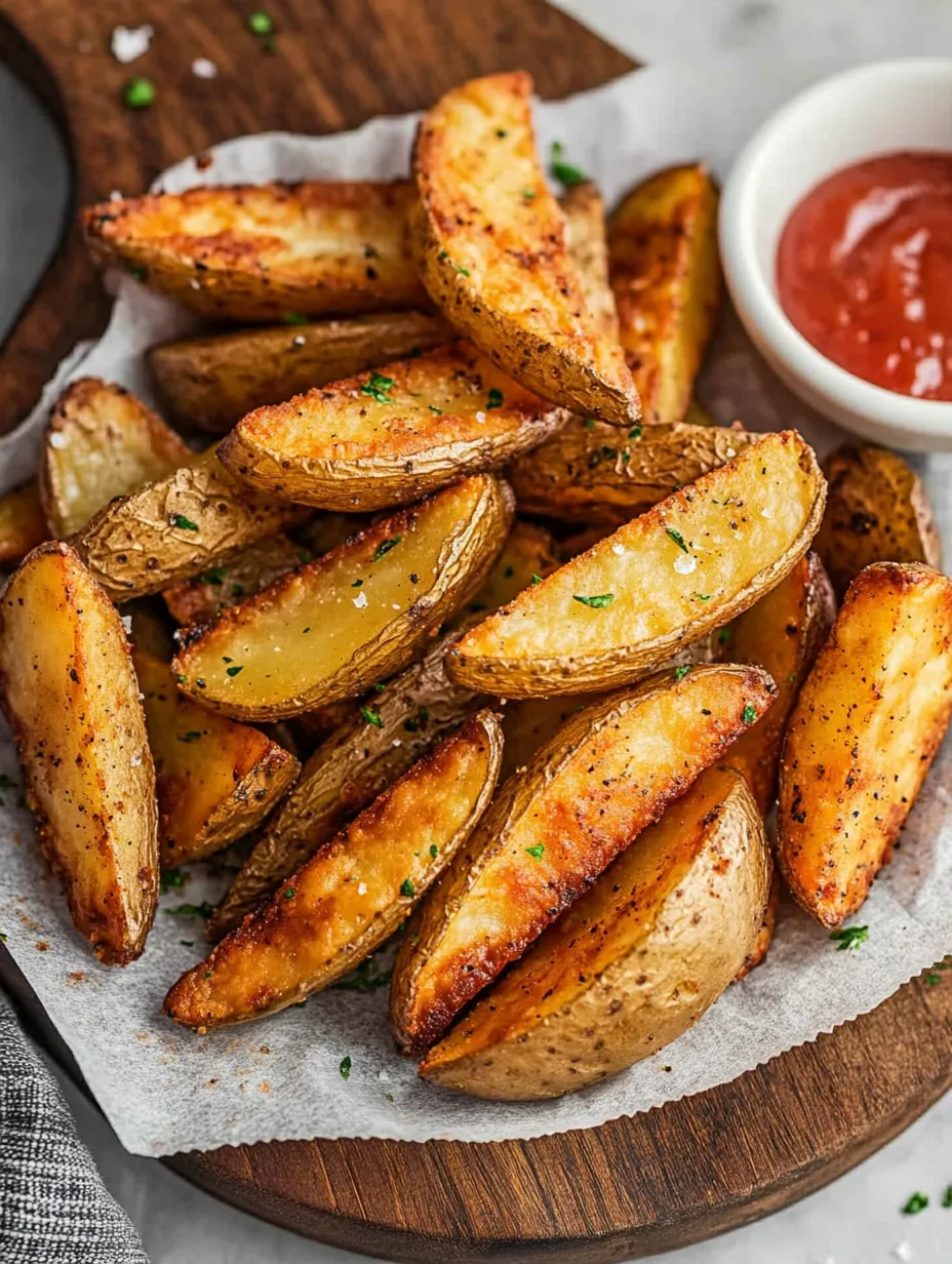 A plate of fries with ketchup.