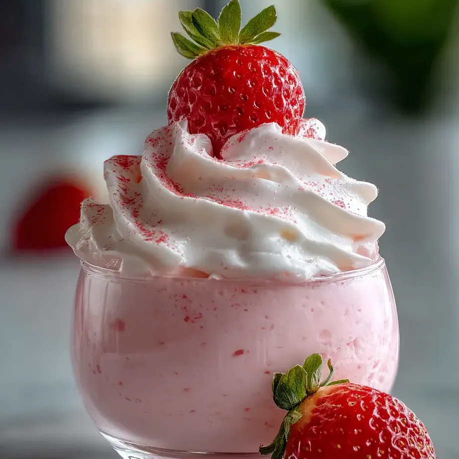 A cup of whipped strawberry cream.