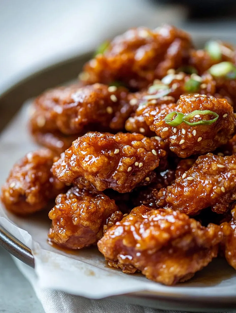 Chicken coated in glaze, served on a plate.
