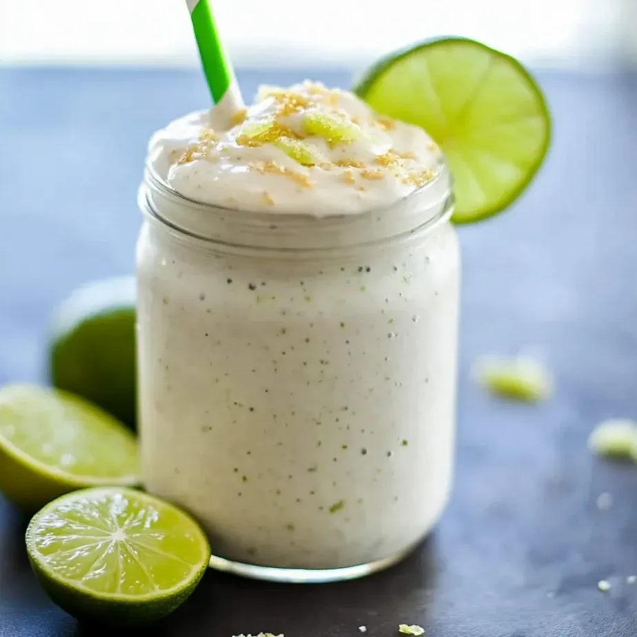 Glass filled with yogurt and a green straw poking out.