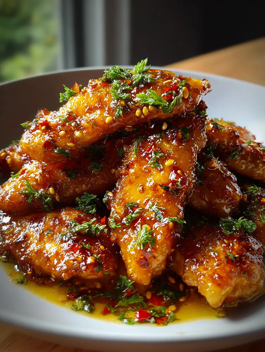 A plate of chicken wings with sticky sauce.