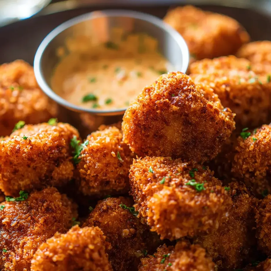 Crispy fried nuggets in a bowl ready to dip.