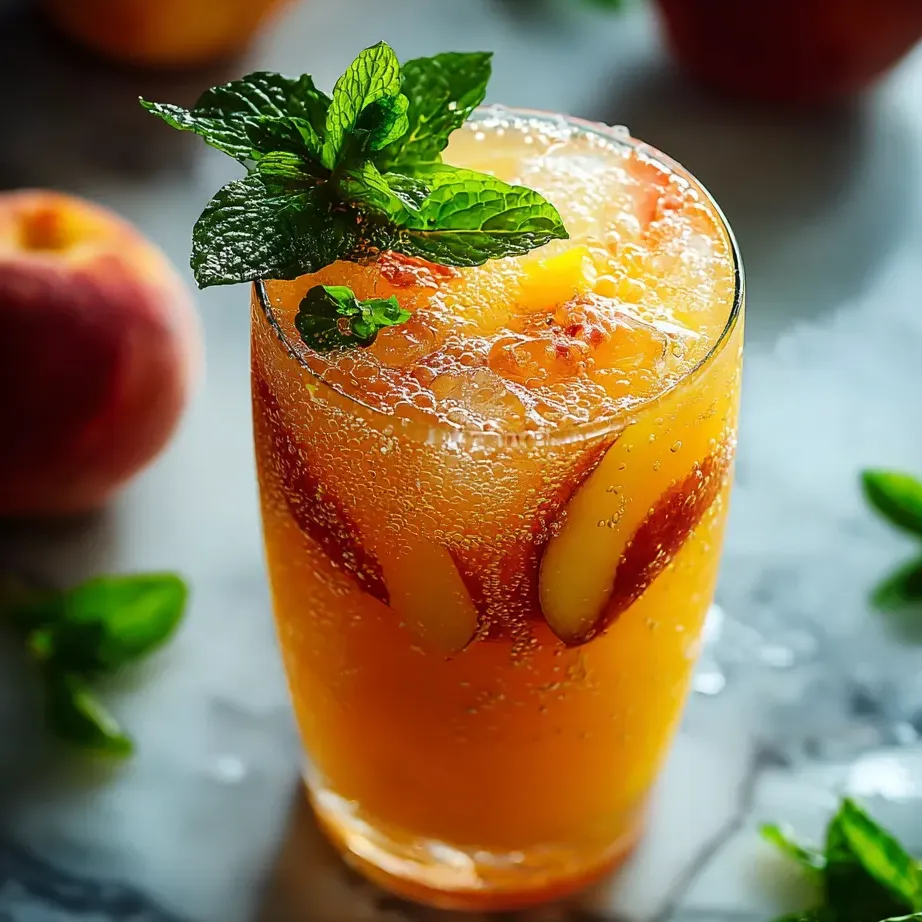 Orange juice in a glass topped with fresh mint.