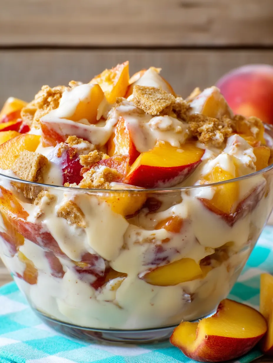 A bowl filled with sliced peaches and other fruits.