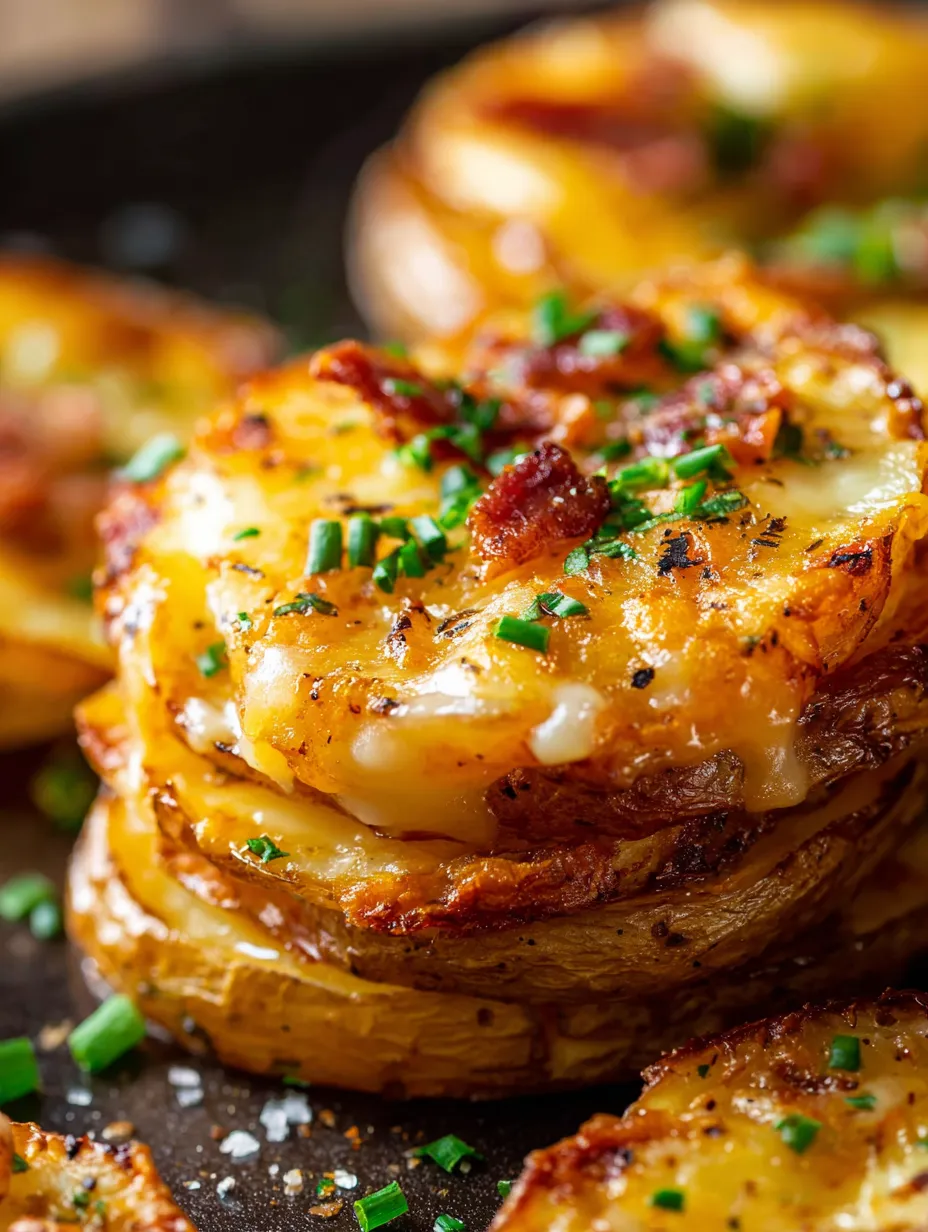 Bacon-wrapped potato stack on a plate.