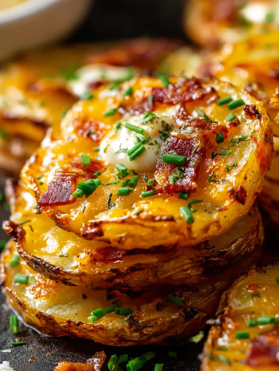 Bacon-wrapped potato stack on a plate.