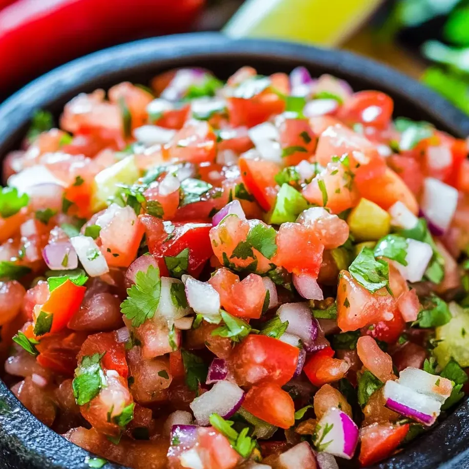 Bowl packed with chopped tomatoes, onions, and peppers mixed up.