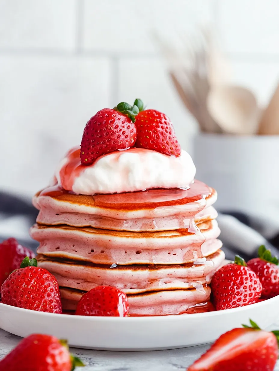 A stack of pancakes with strawberries on top.