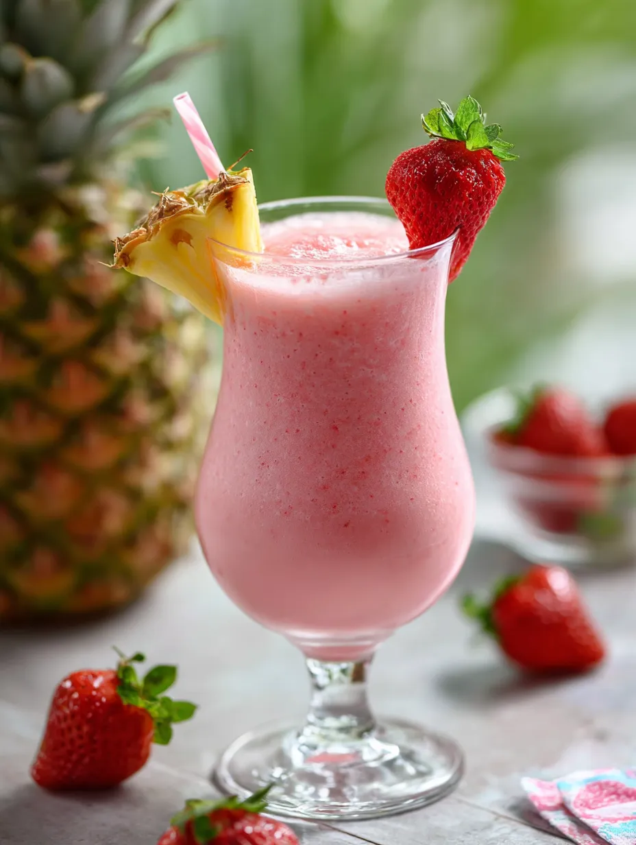 A pink drink in a glass topped with a pineapple wedge.