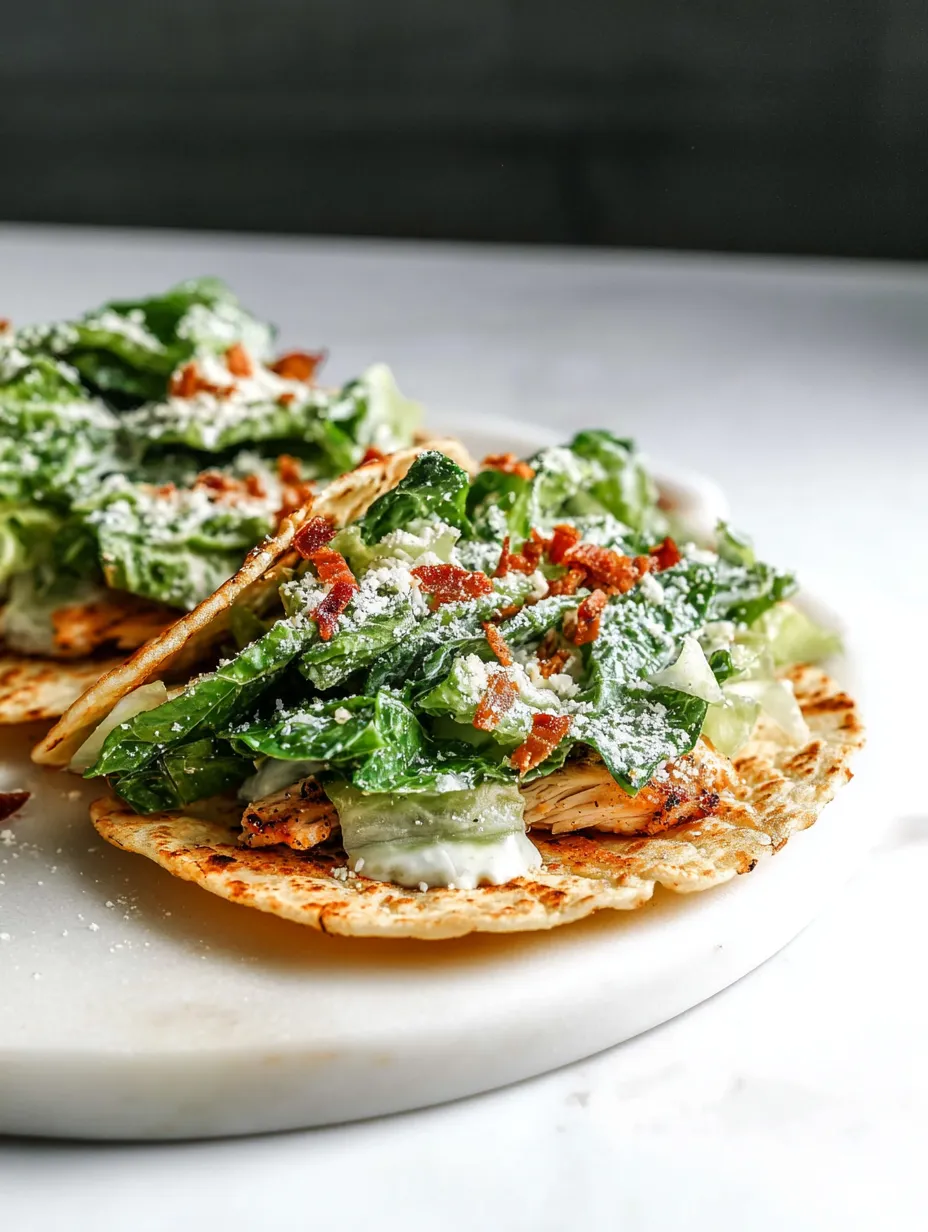 A plate stacked with lettuce and cheesy chicken tacos.