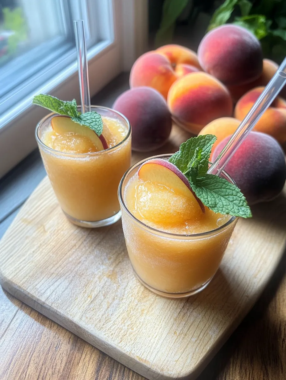 Peach drinks with fresh mint.