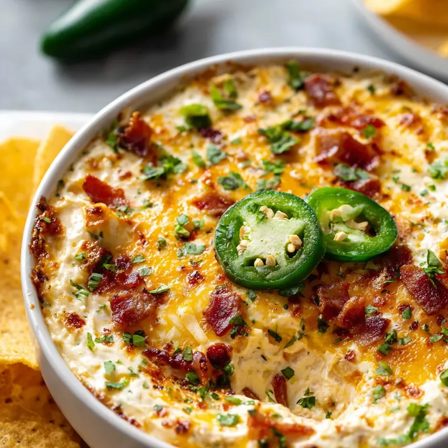A bowl loaded with jalapenos and bacon bits on top.