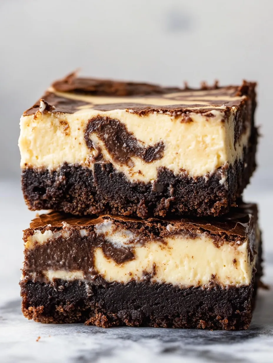 Chocolate square dessert with creamy filling.