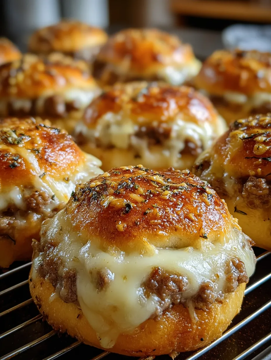 A baking sheet of cheesy meatballs.