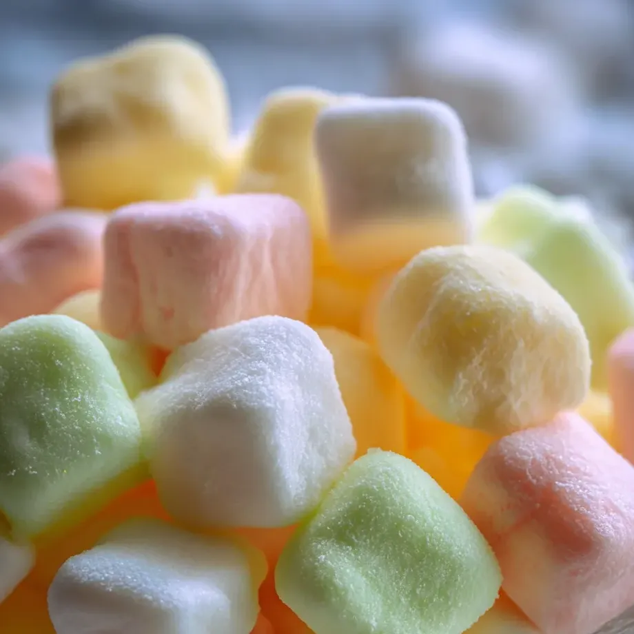 A handful of marshmallows scattered together.