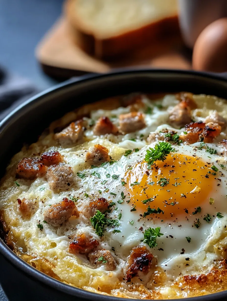 A fried egg with bacon and cheese.