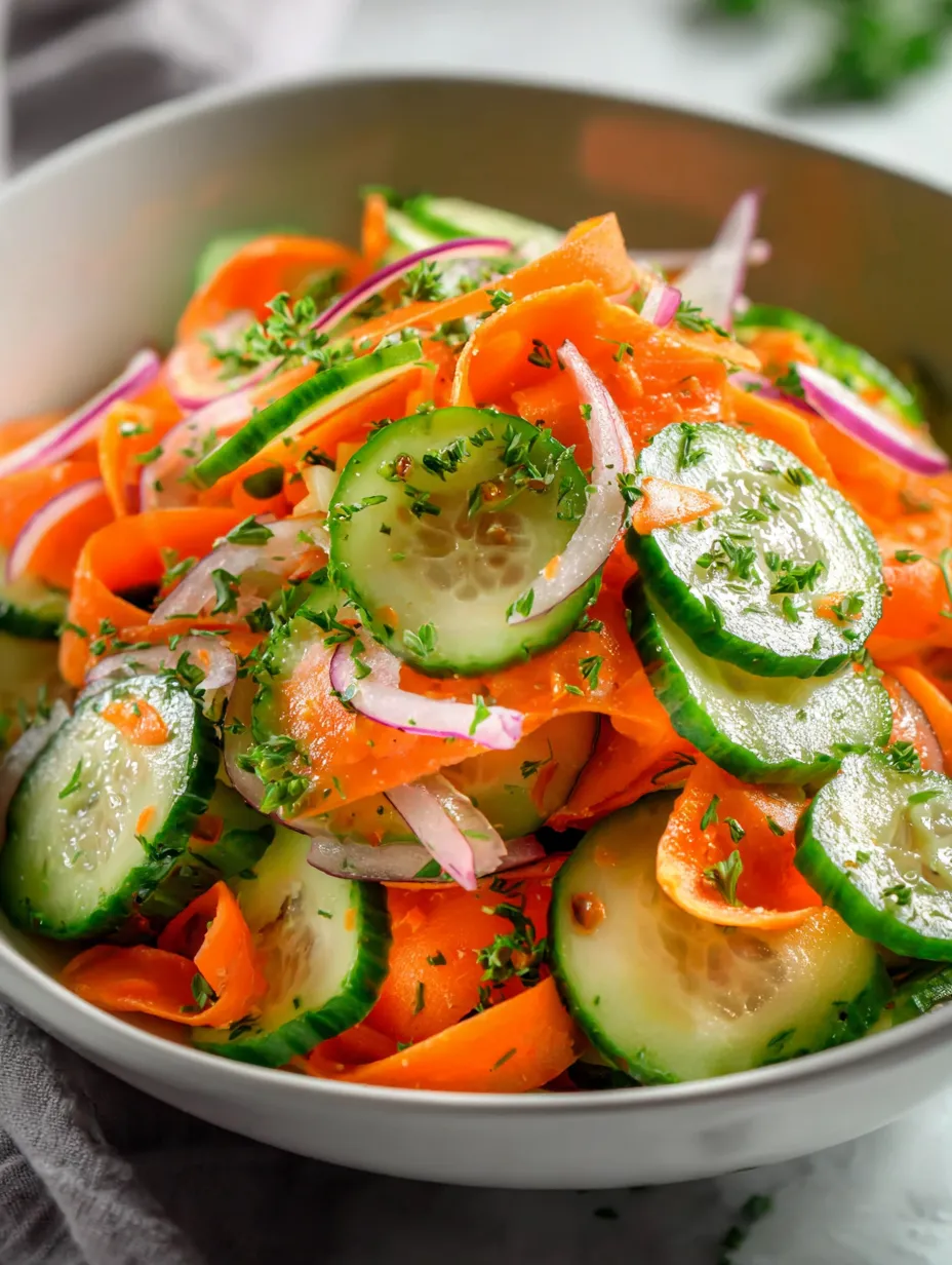 A bowl filled with sliced cucumbers and carrots.