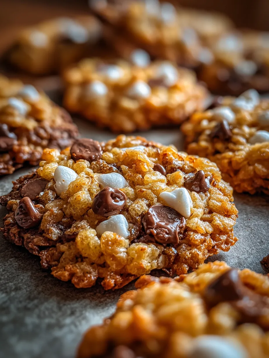 Marshmallow-packed chocolate chip cookies close up.