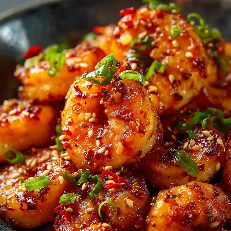 Plated crispy shrimp with a handful of spices.
