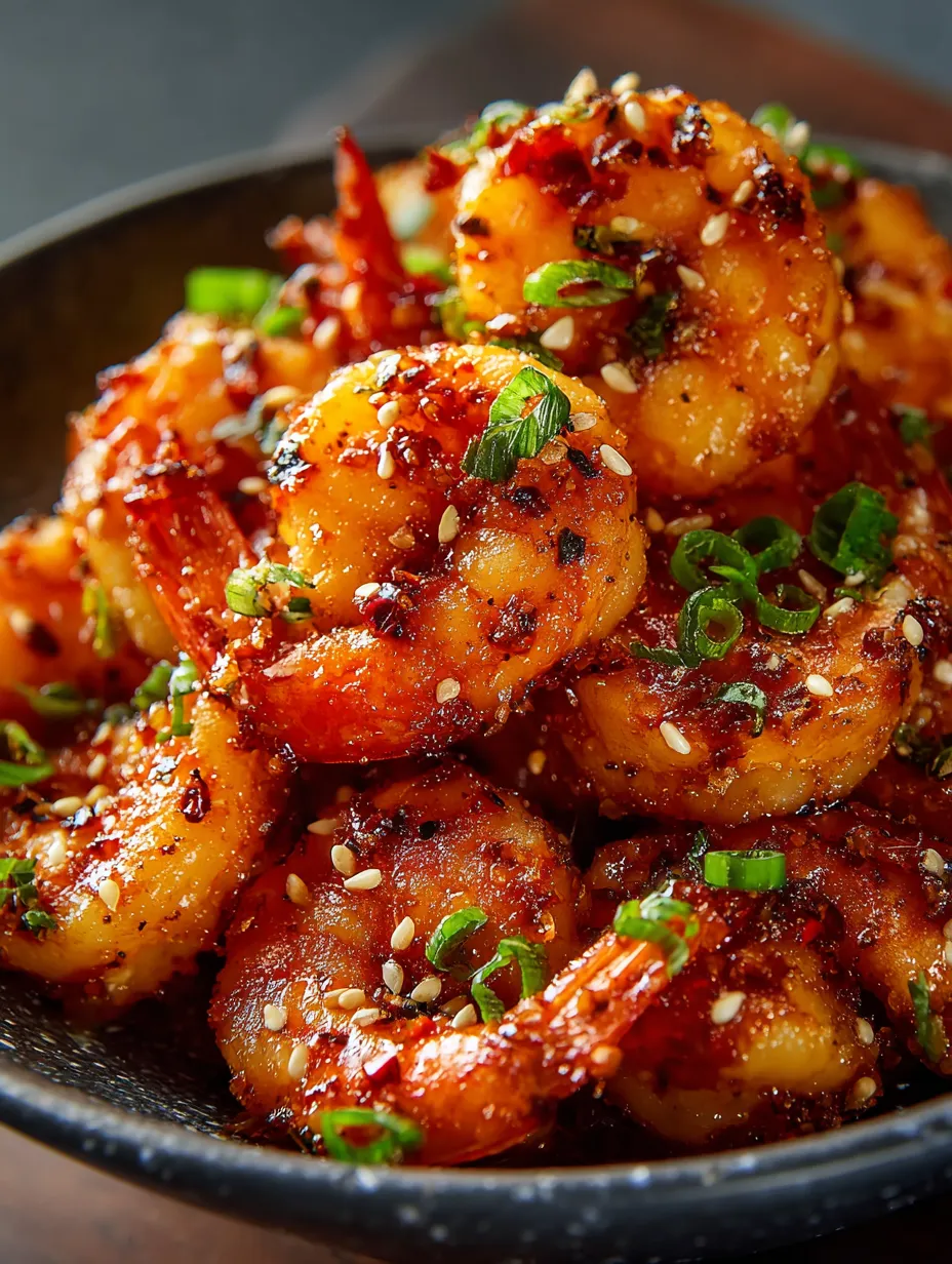 A bowl piled with seasoned shrimp and spices.