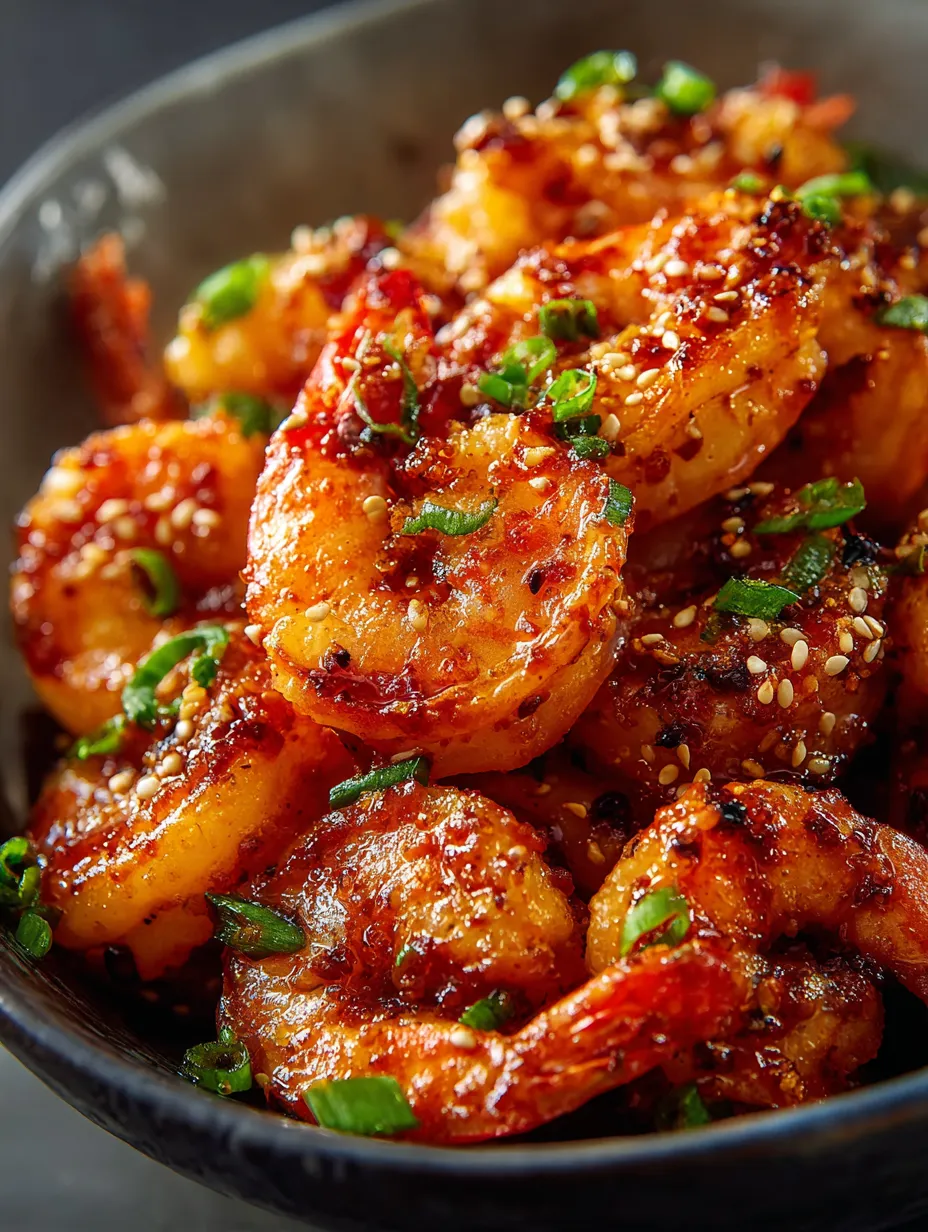 A bowl piled with seasoned shrimp and spices.