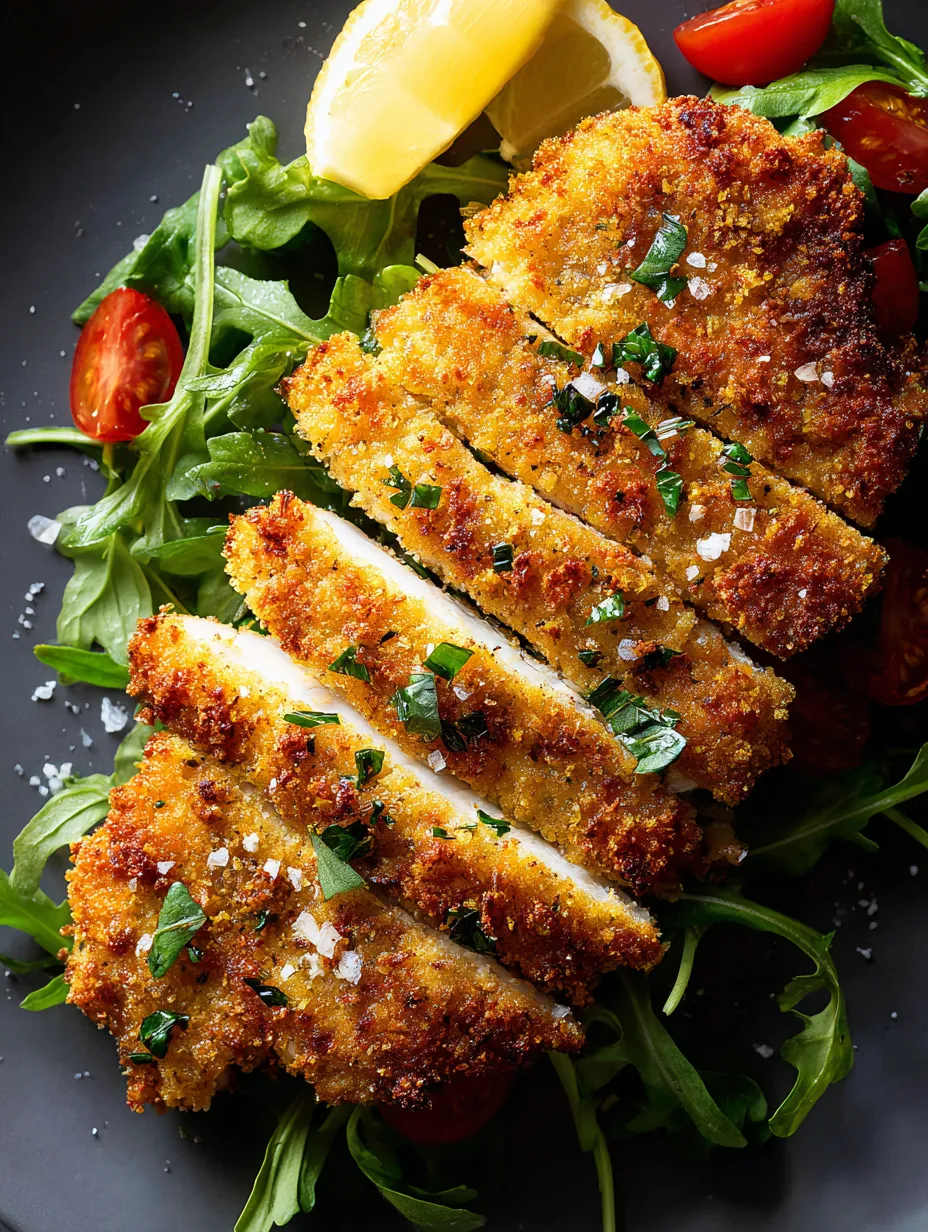 Chicken cutlet served with salad.