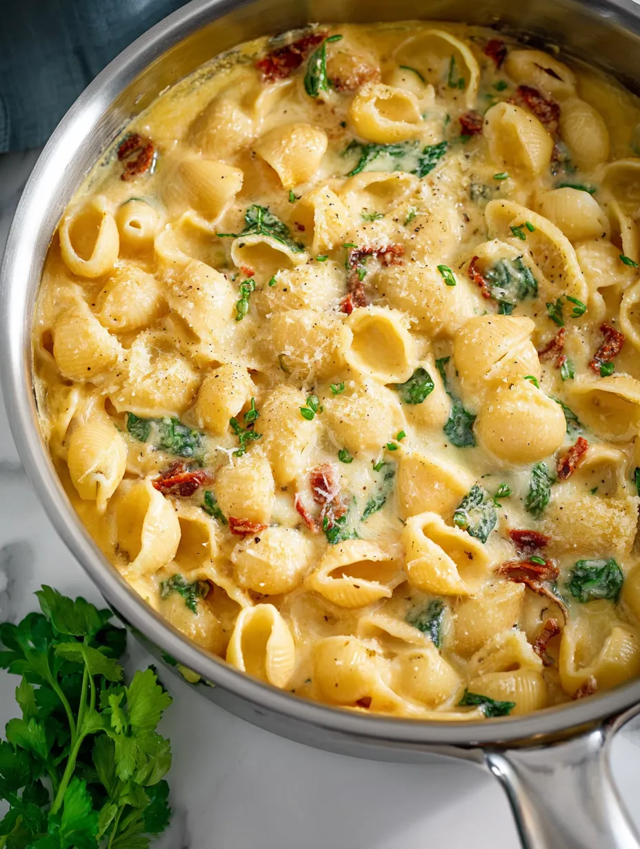 A bowl packed with cheesy pasta and herbs.