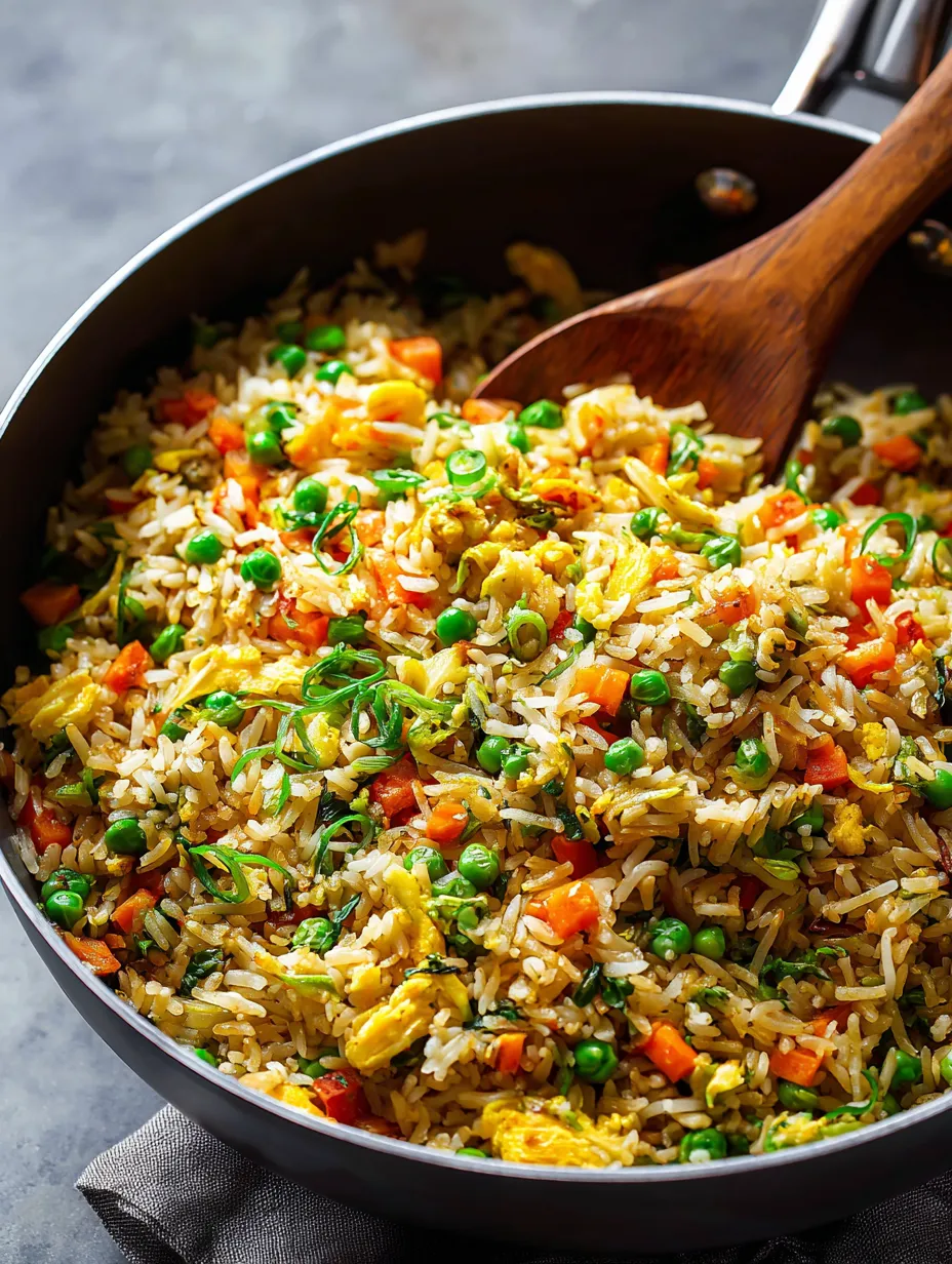 A pan of rice loaded with peas and carrots.