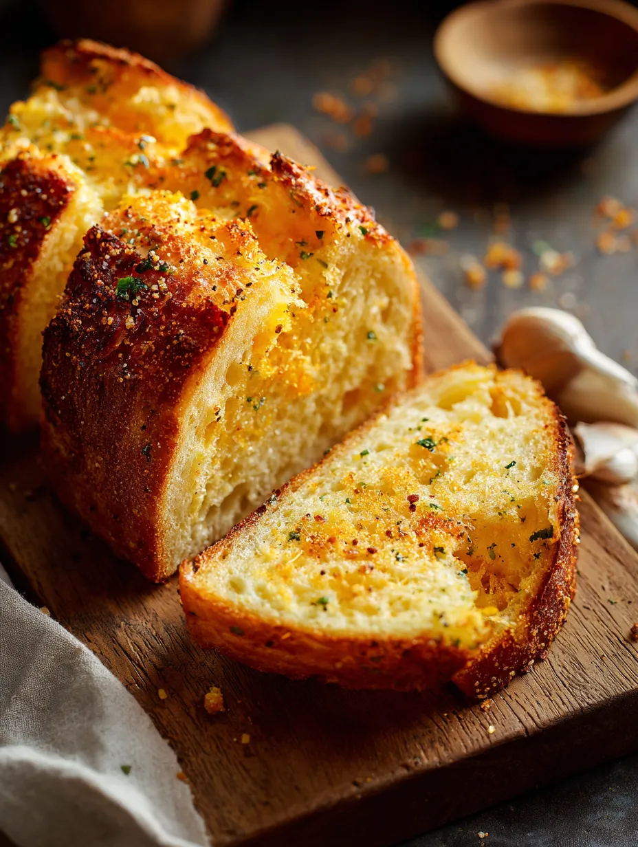 A cheesy, herby bread slice looking toasty.