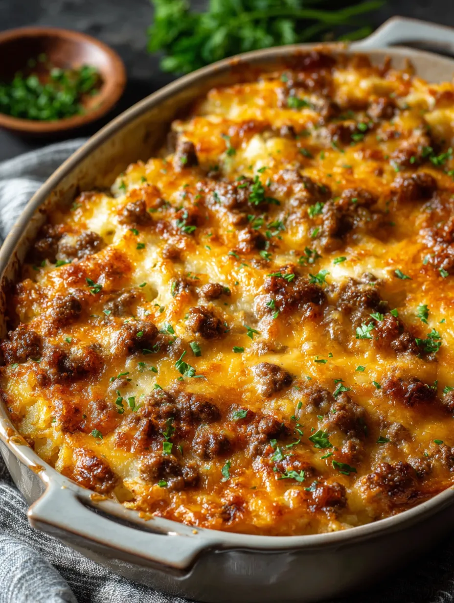A casserole dish filled with meat and cheese.