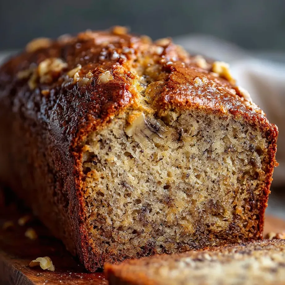 Bread loaf topped with nuts sitting on a counter.