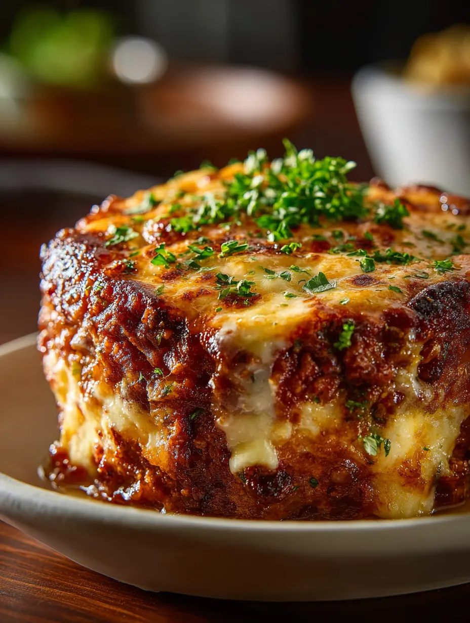 A plate where a meatloaf and cheesy potato halves sit side by side.