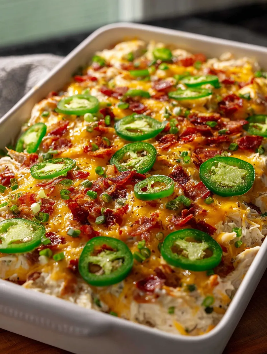 A dish with bacon and jalapenos.