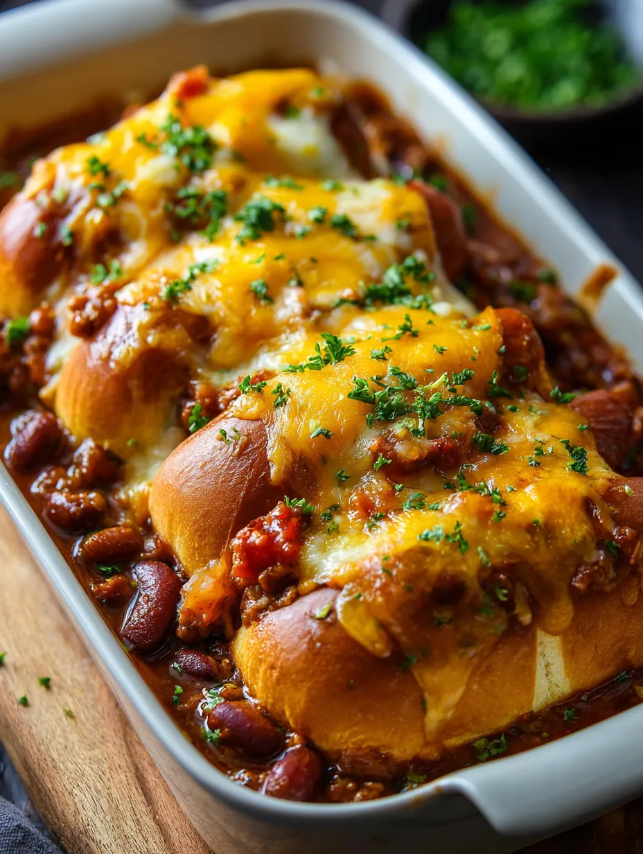 A white plate with a chili dog on it.