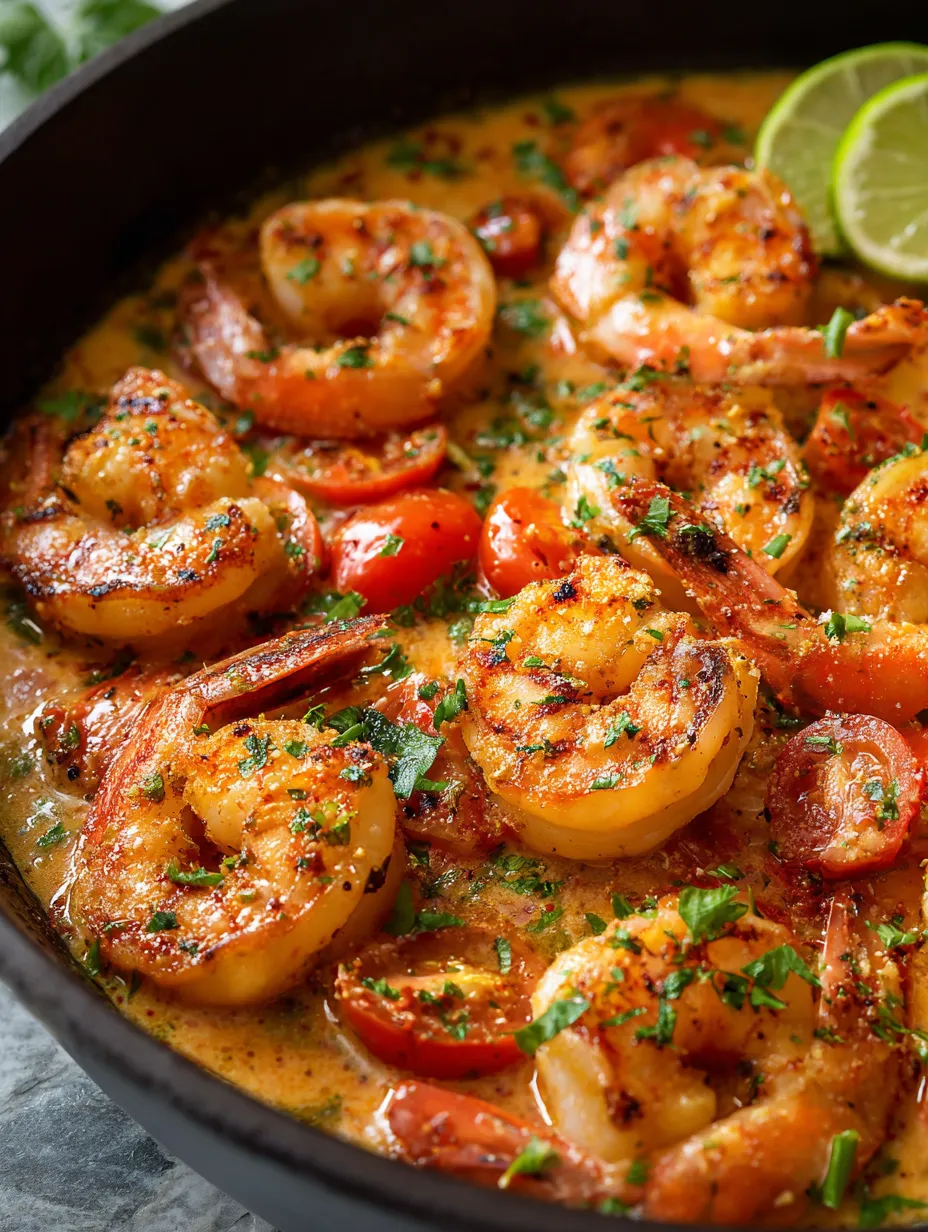 A bowl of shrimp with tomatoes and limes.
