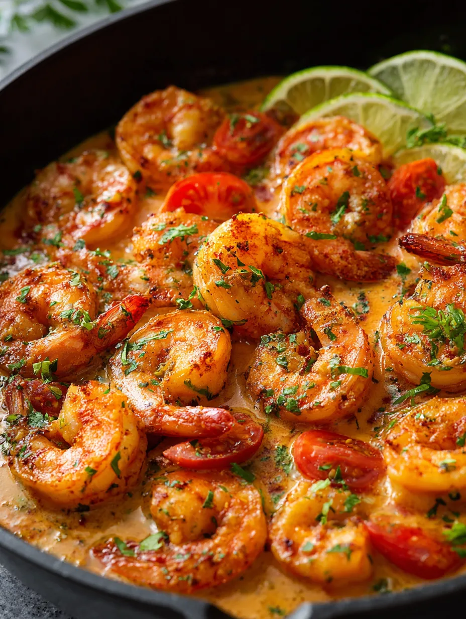 A bowl of shrimp and tomatoes.