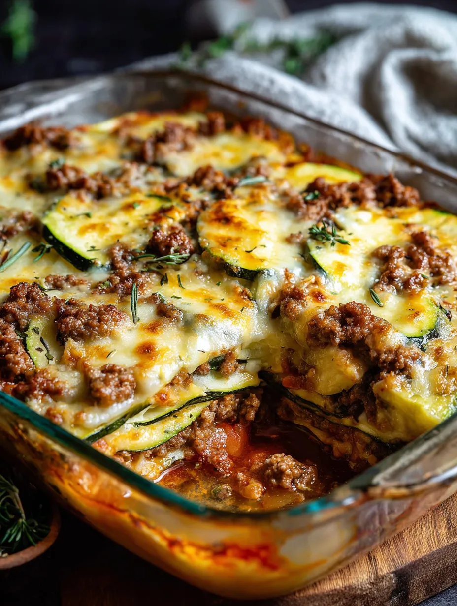 A casserole with meat and zucchini.
