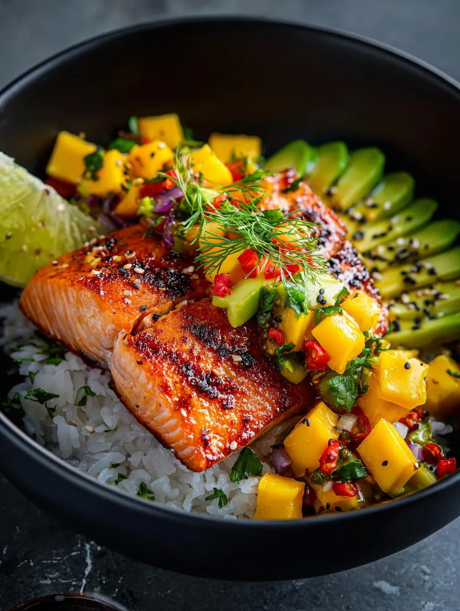 A bowl of food with fish and vegetables.