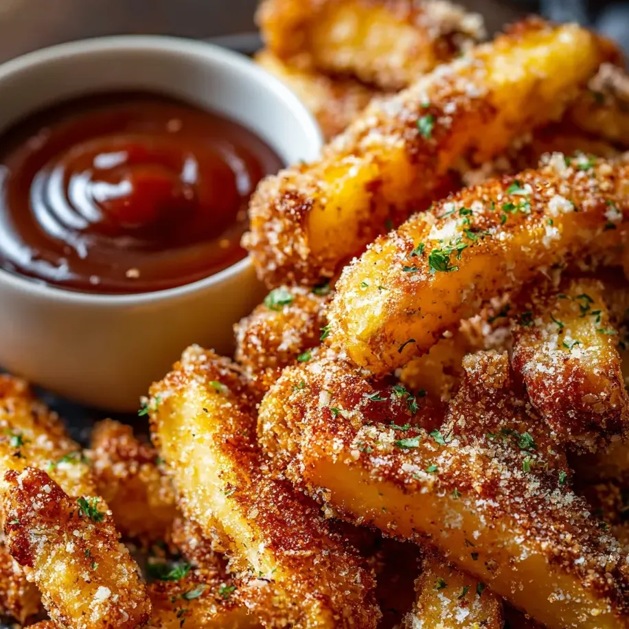 Some apple fries in a bowl next to ketchup.